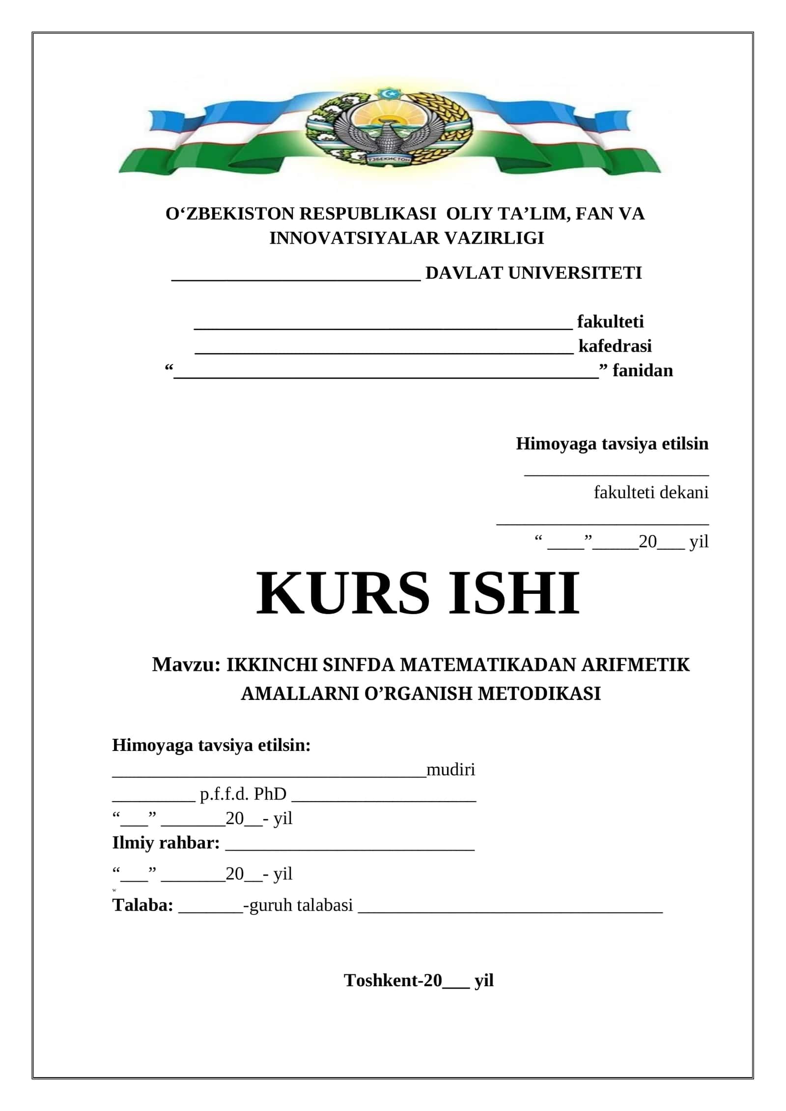 IKKINCHI SINFDA MATEMATIKADAN ARIFMETIK AMALLARNI O’RGANISH METODIKASI 1