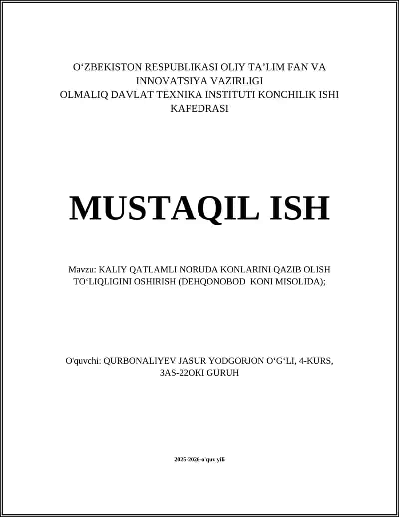 KALIY QATLAMLI NORUDA KONLARINI QAZIB OLISH TO‘LIQLIGINI OSHIRISH (DEHQONOBOD KONI MISOLIDA) 1