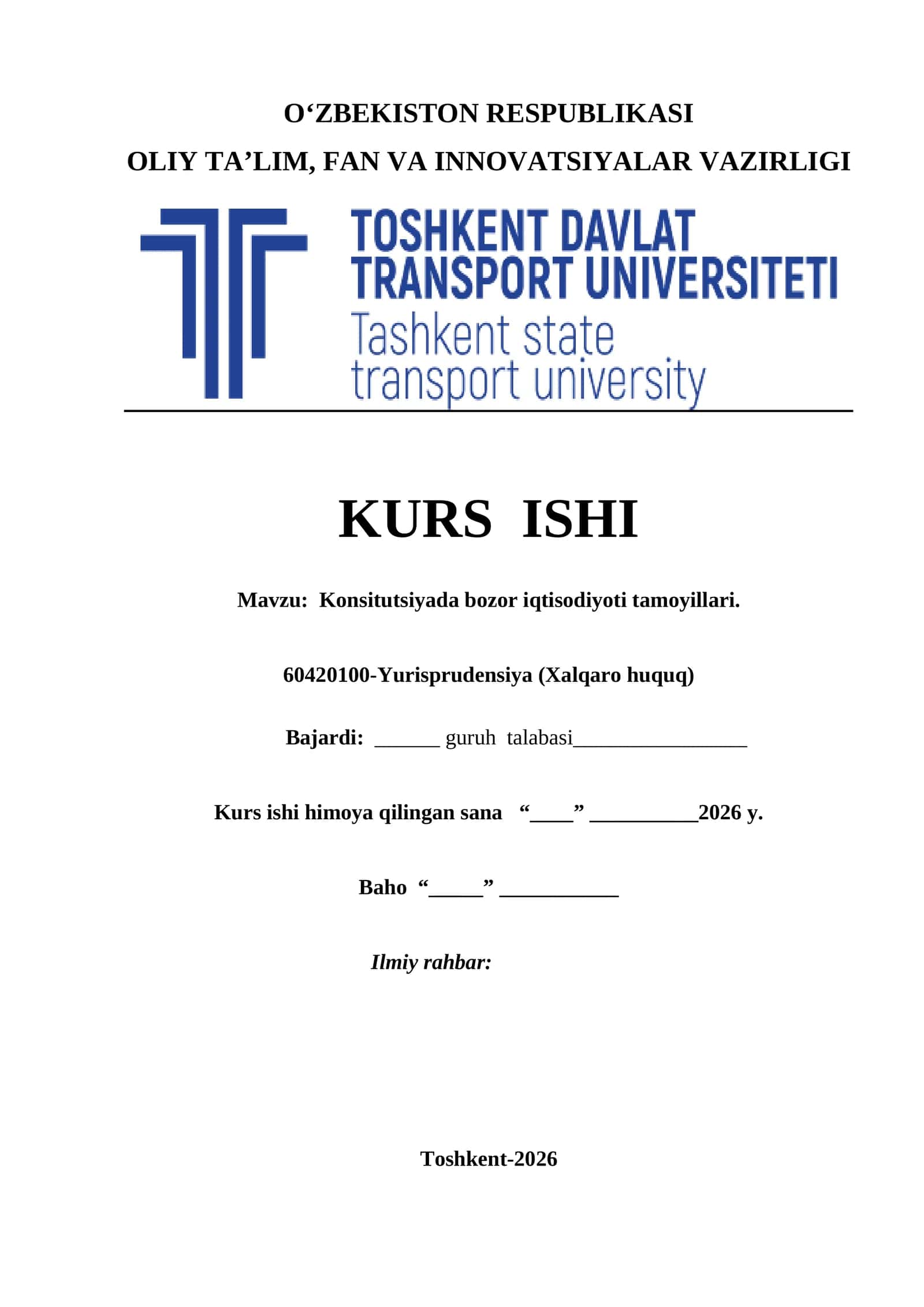 Konsitutsiyada bozor iqtisodiyoti tamoyillari. kurs ishi 1