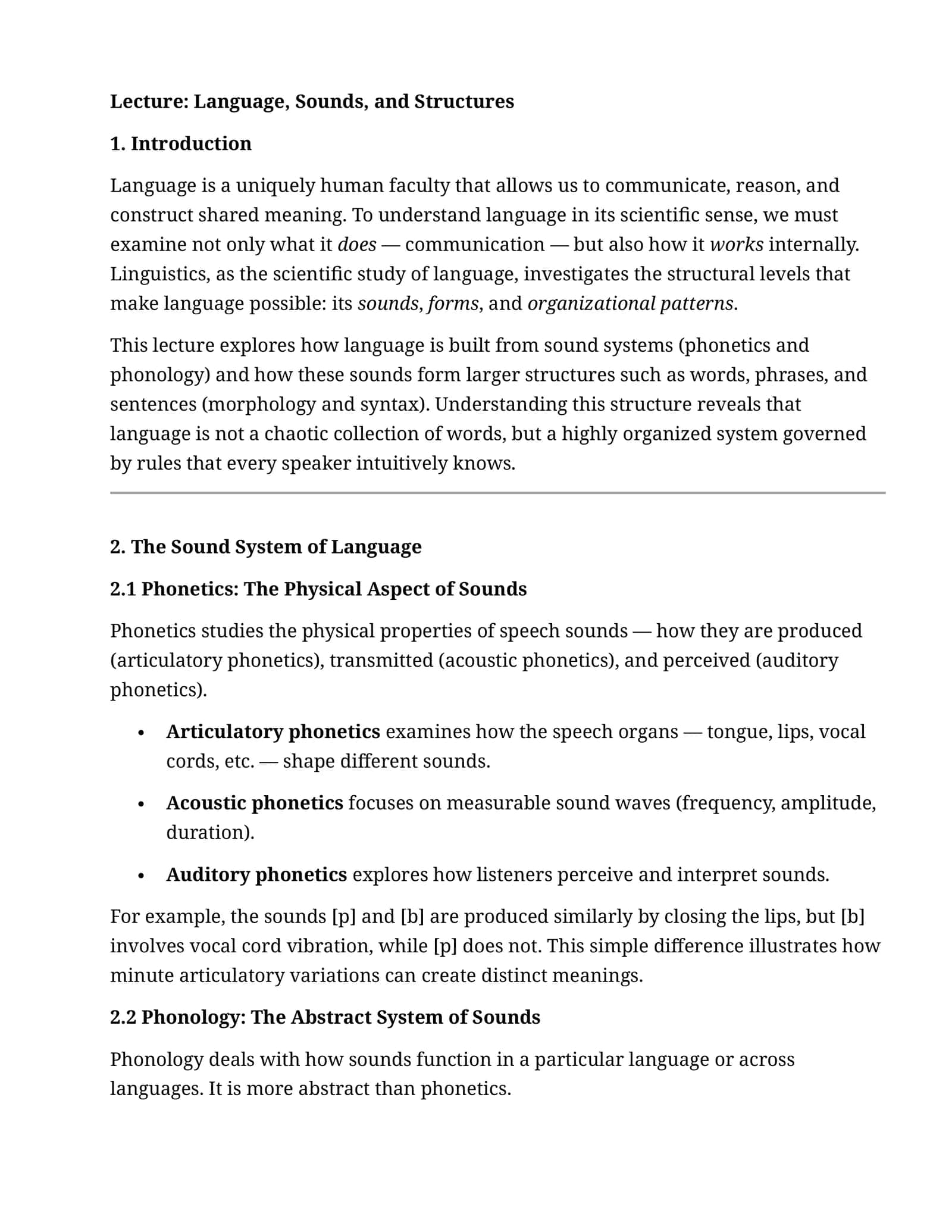 Lecture: Language, Sounds, and Structures 1