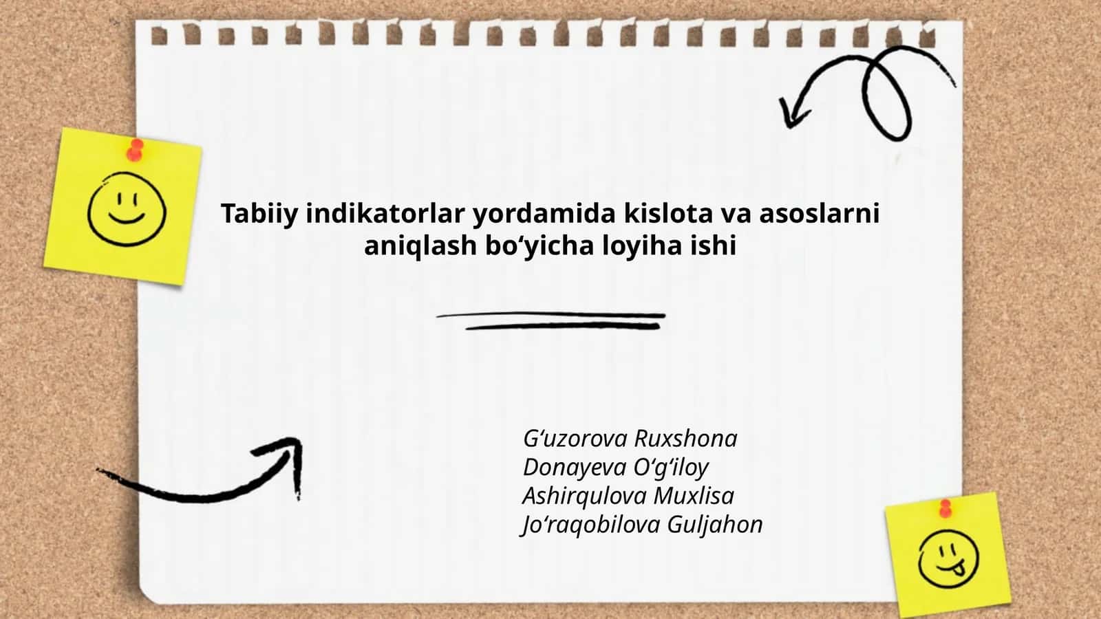 Tabiiy indikatorlar yordamida kislota va asoslarni aniqlash boʻyicha loyiha ishi 1