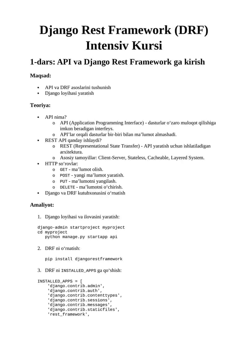 Django Rest Framework (DRF) Intensiv Kursi 1