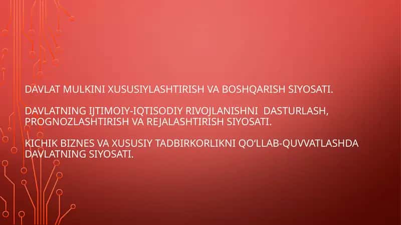 Davlat mulkini xususiylashtirish va boshqarish siyosati 1