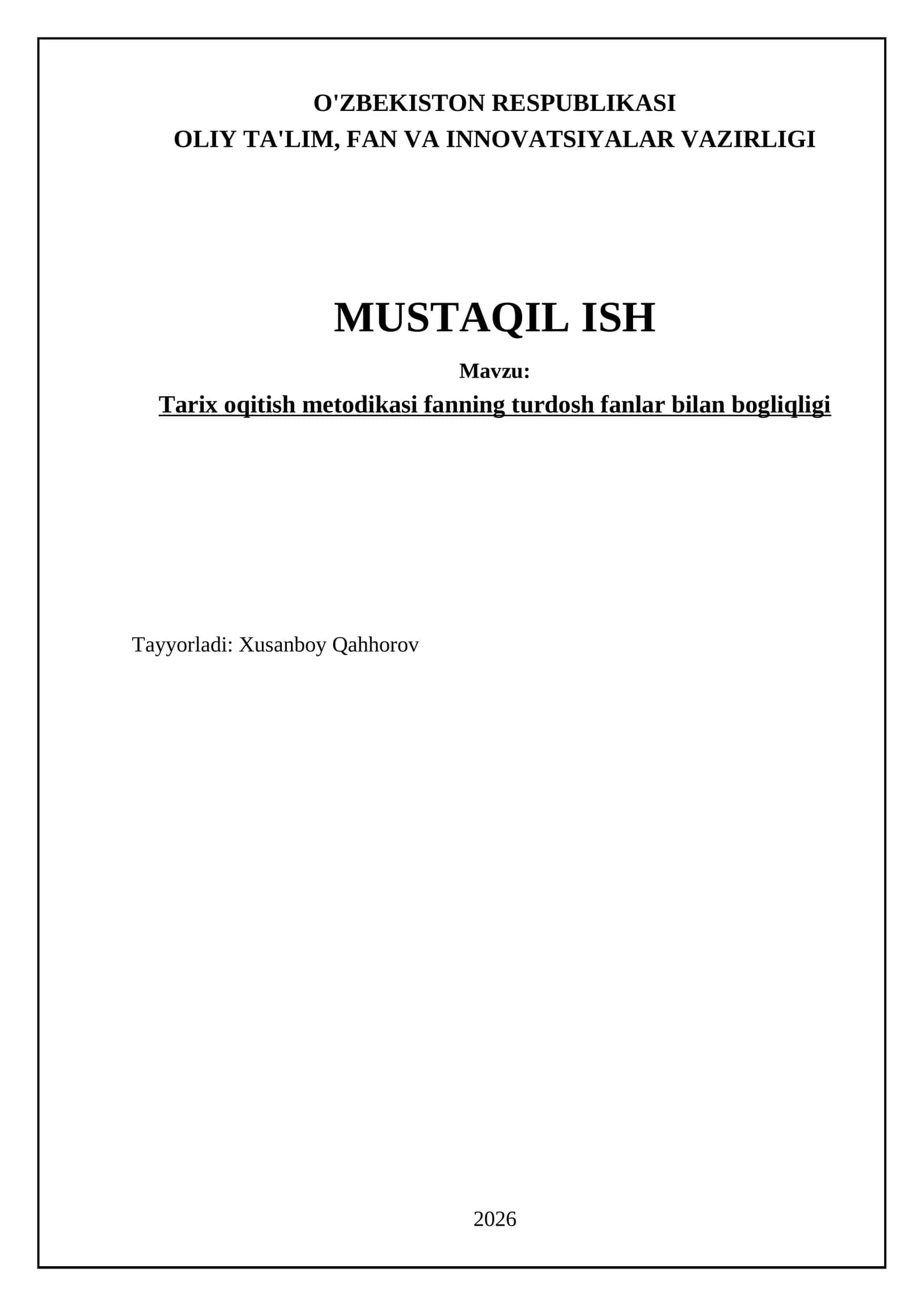Mavzu: Tarix oqitish metodikasi fanning turdosh fanlar bilan bogliqligi 1