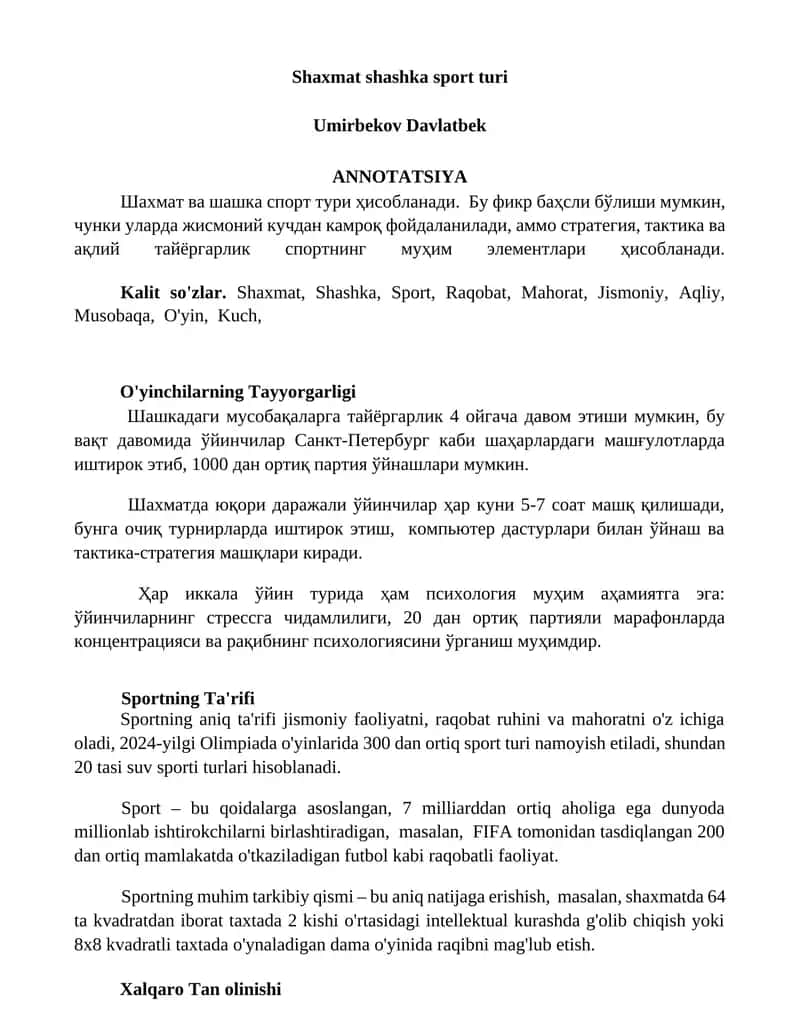 Shaxmat shashka sport turi 1
