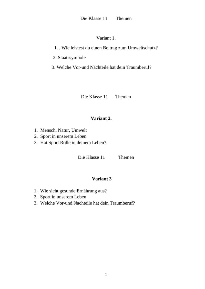 Die Klasse 11 Themen 1