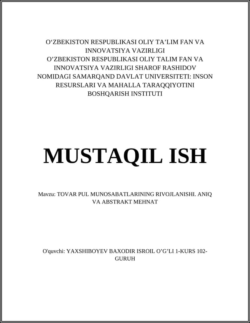 TOVAR PUL MUNOSABATLARINING RIVOJLANISHI 1