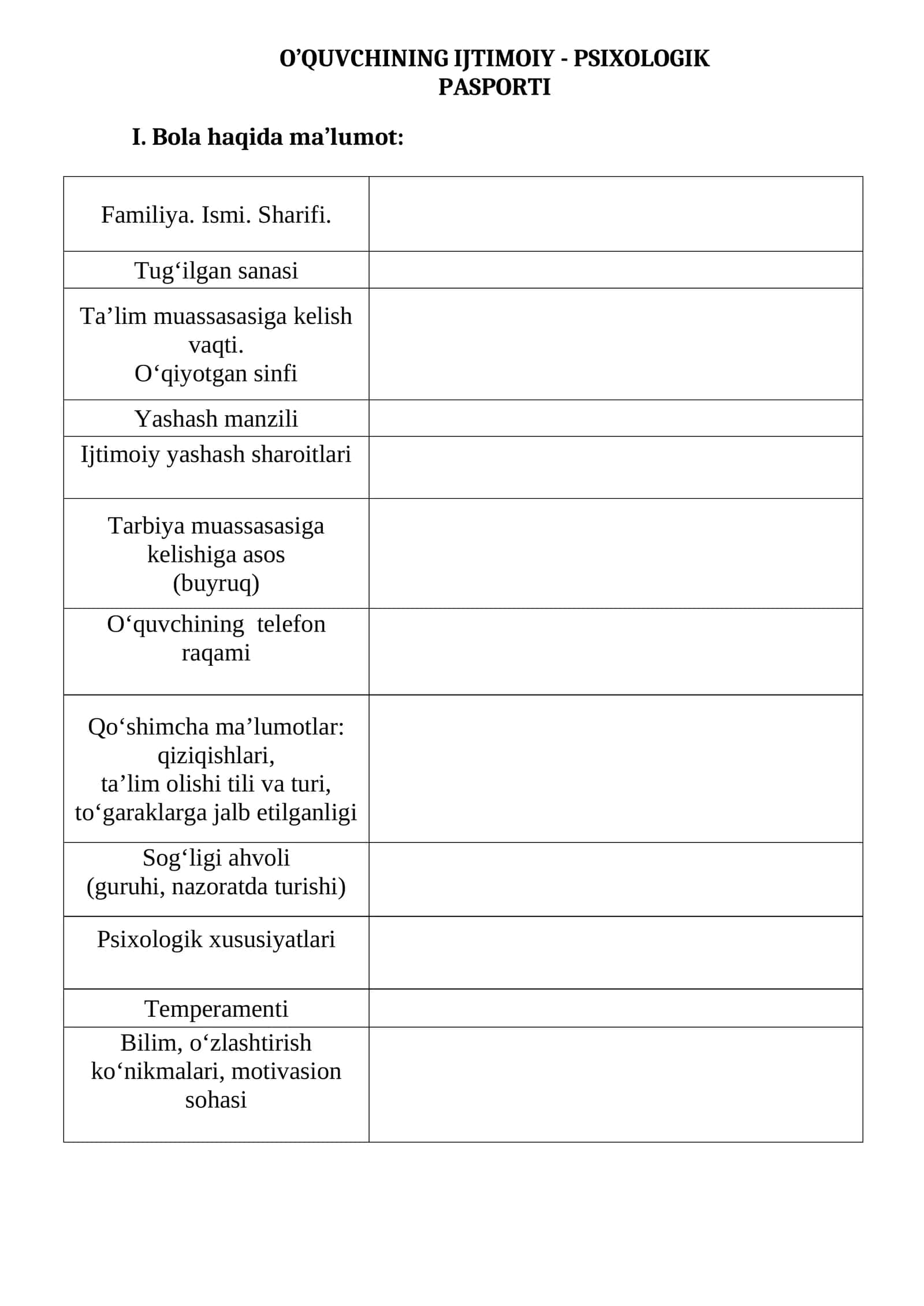 O’QUVCHINING IJTIMOIY - PSIXOLOGIK PASPORTI 1
