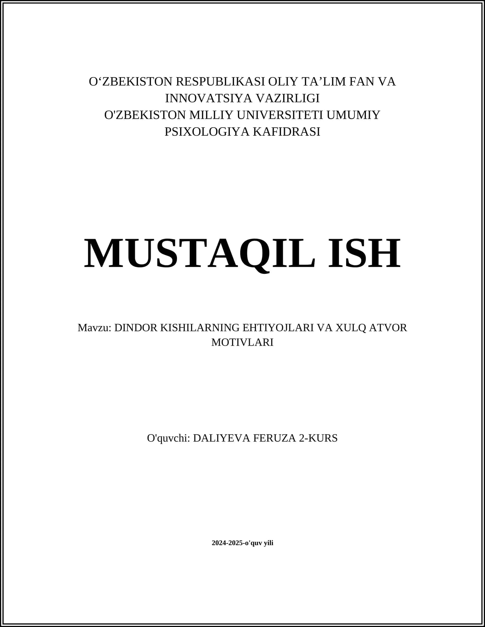 DINDOR KISHILARNING EHTIYOJLARI VA XULQ ATVOR MOTIVLARI 1
