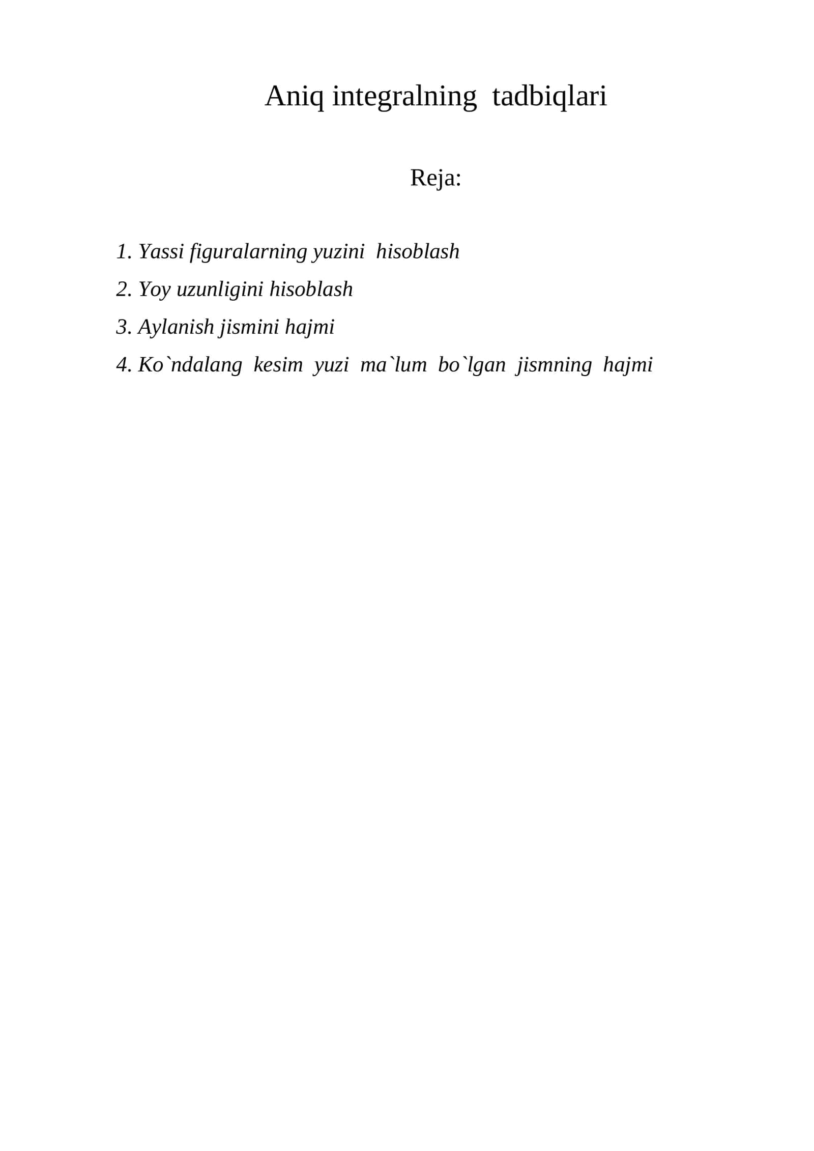 Aniq integralning tadbiqlari 1