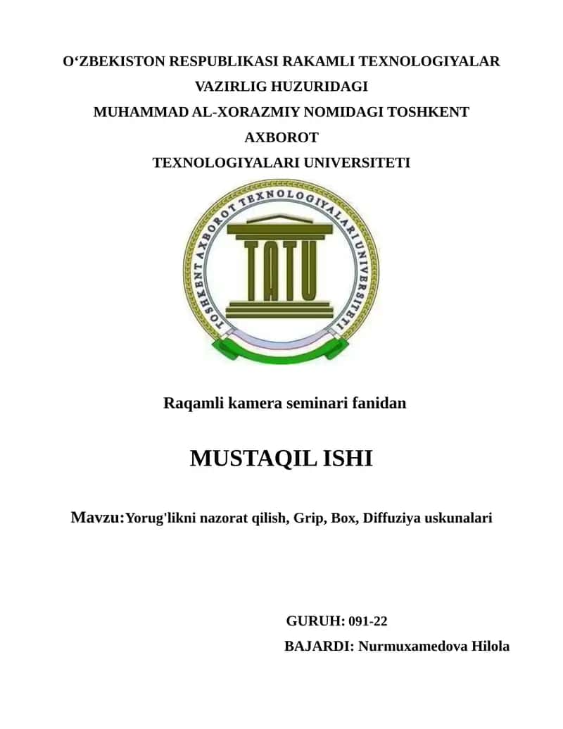Toshkent Axborot Texnologiyalari Universiteti Raqamli Kamera Seminari 1