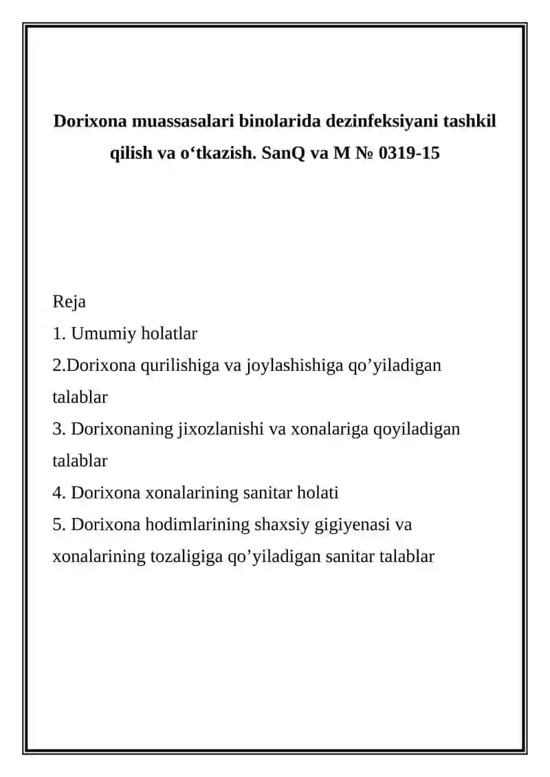 Dezinfeksiya tashkili