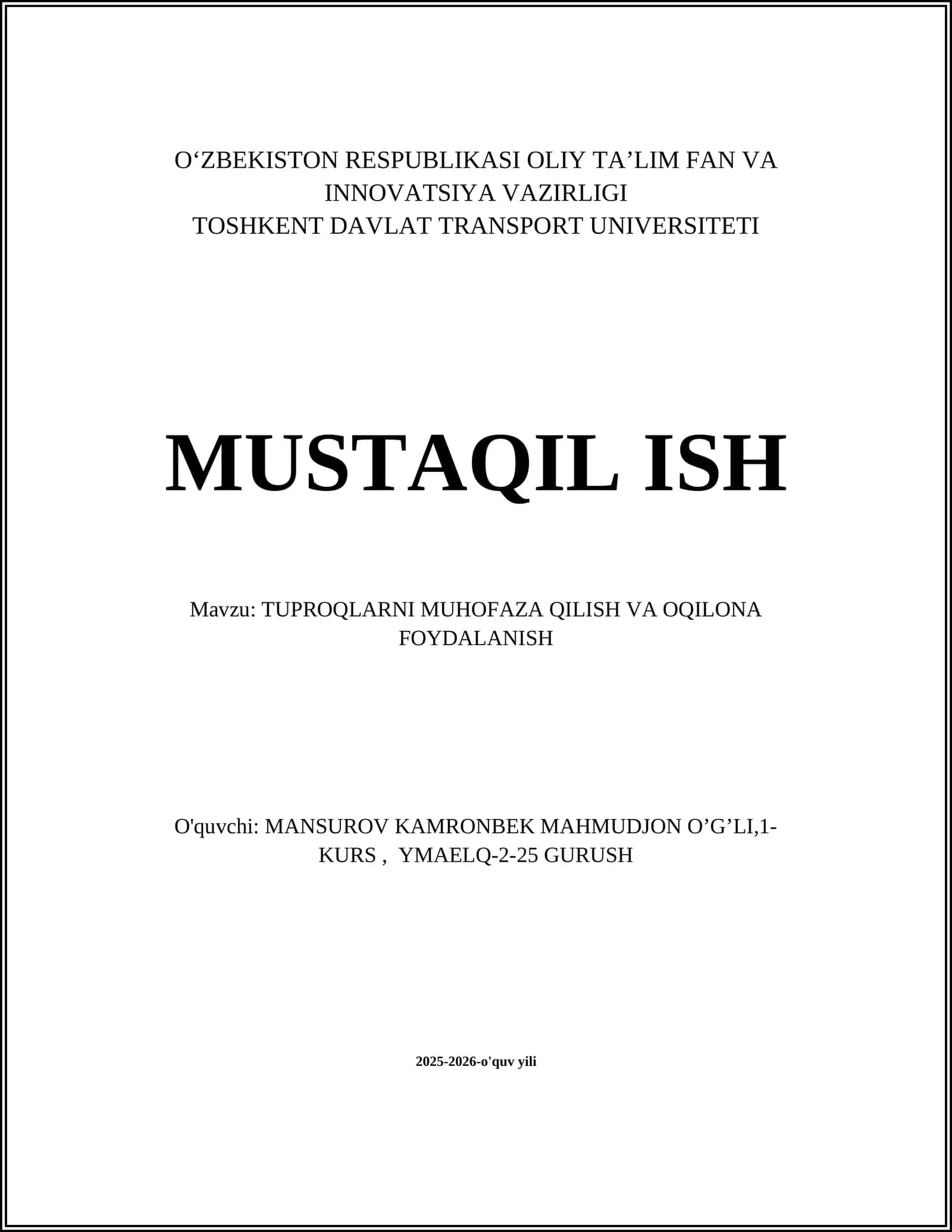 TUPROQLARNI MUHOFAZA QILISH VA OQILONA FOYDALANISH 1