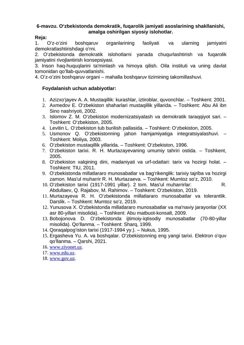 O‘zbekistonda demokratik islohotlar va fuqarolik jamiyatini rivojlantirish 1