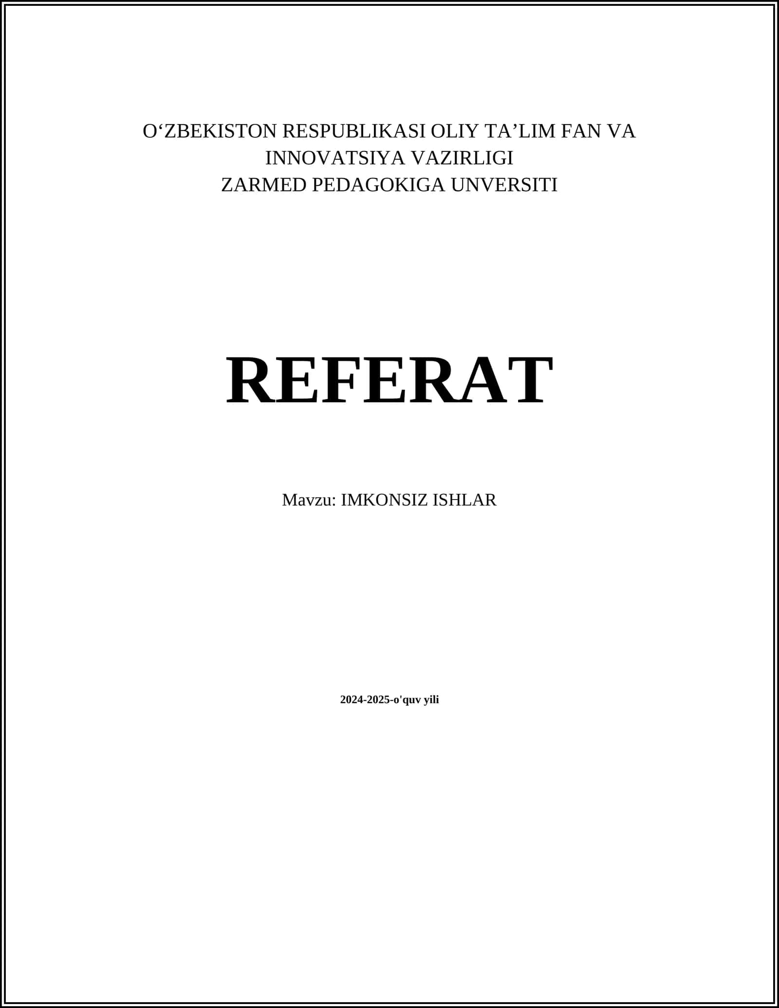 IMKONSIZ ISHLAR 1