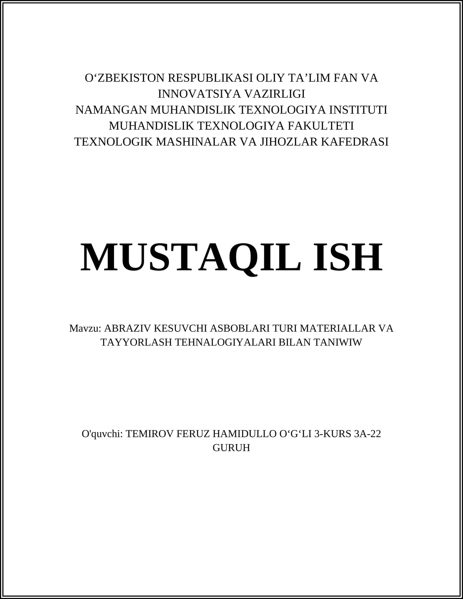 ABRAZIV KESUVCHI ASBOBLARI TURI MATERIALLAR VA TAYYORLASH TEHNALOGIYALARI BILAN TANIWIW 1