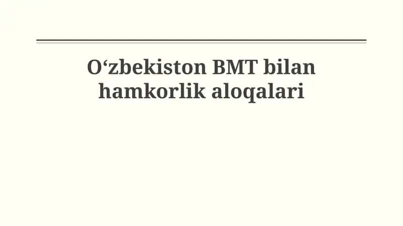 O'zbekiston va BMT: Hamkorlik Tarixi va Asosiy Yo'nalishlar 1