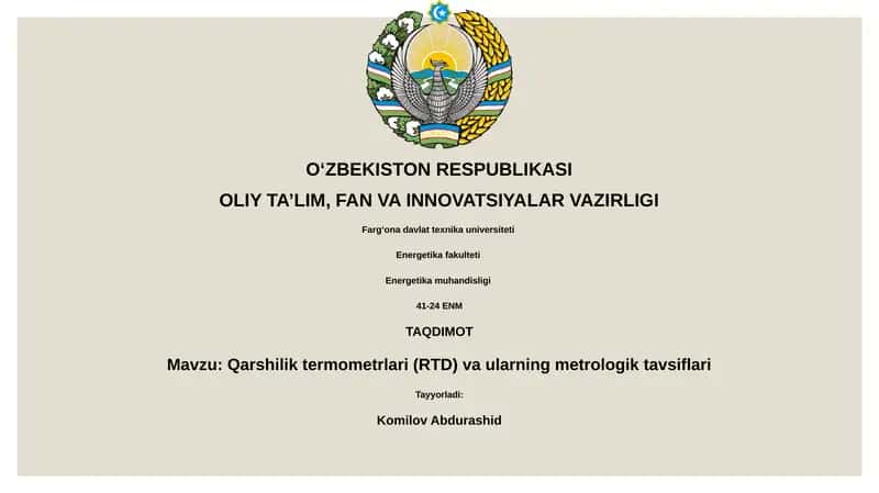 Qarshilik termometrlari va ularning metrologik tavsiflari 1