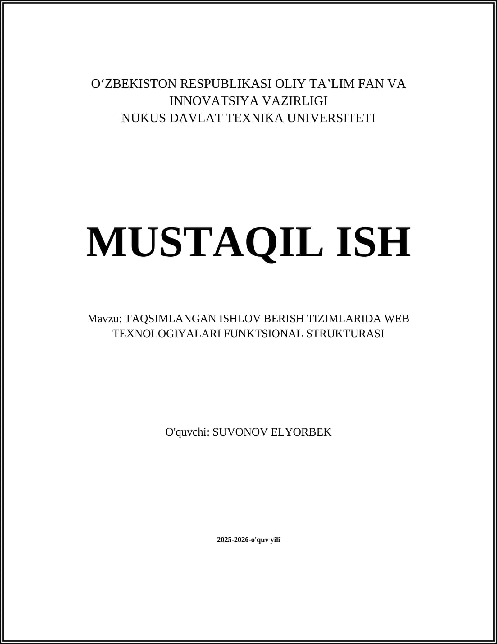 TAQSIMLANGAN ISHLOV BERISH TIZIMLARIDA WEB TEXNOLOGIYALARI FUNKTSIONAL STRUKTURASI 1