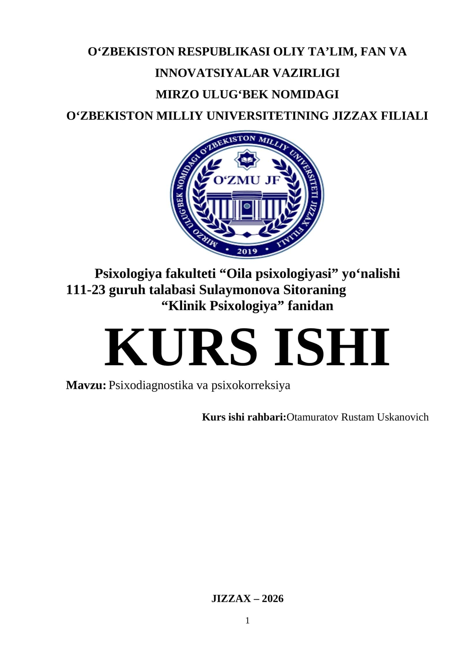 Psixodiagnostika va psixokorreksiya 1