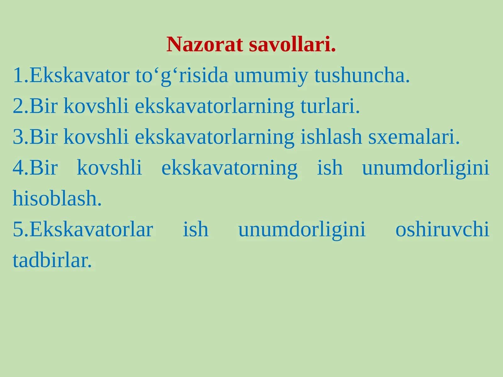 Bir kovshli ekskavatorlarning ishlash sxemalari 1