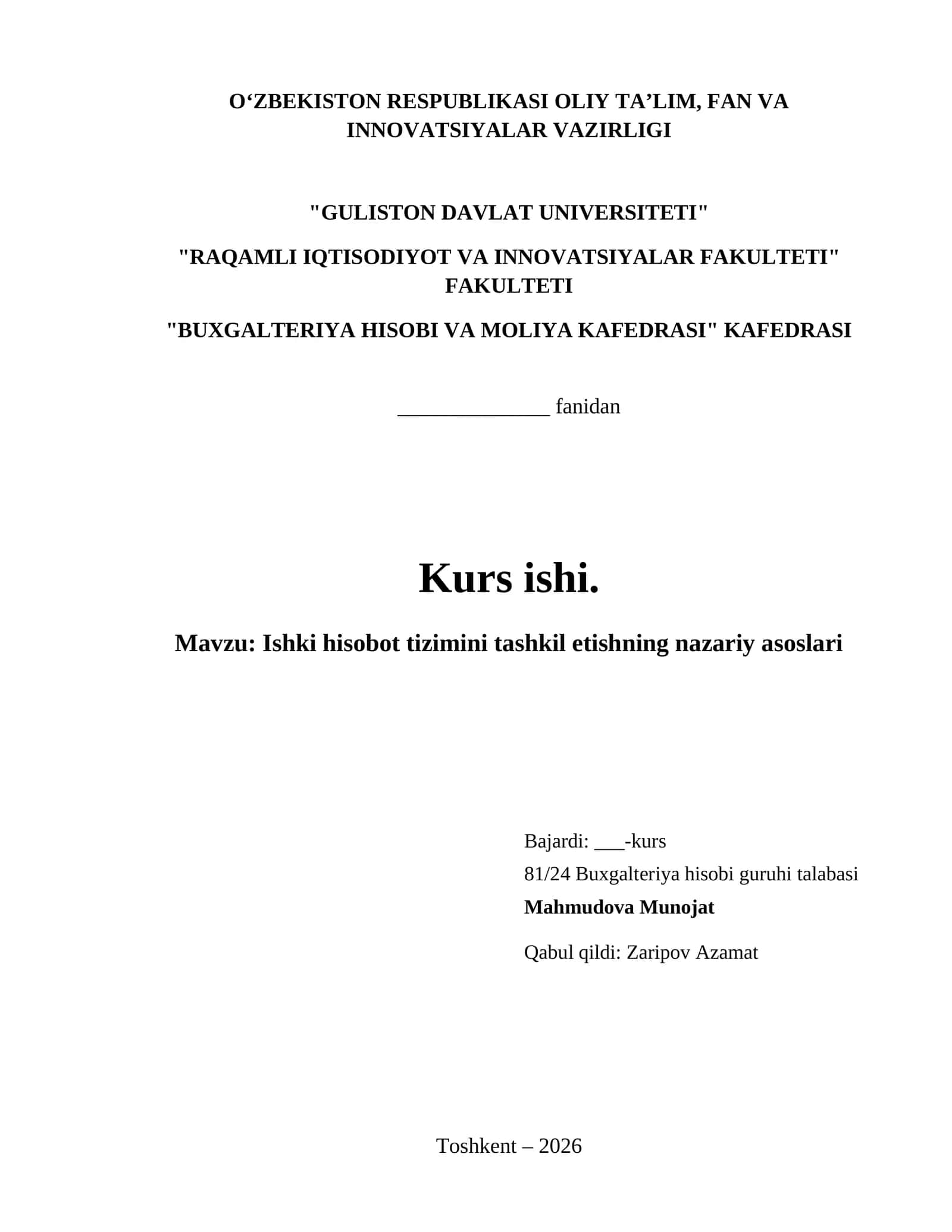 Ishki hisobot tizimini tashkil etishning nazariy asoslari 1