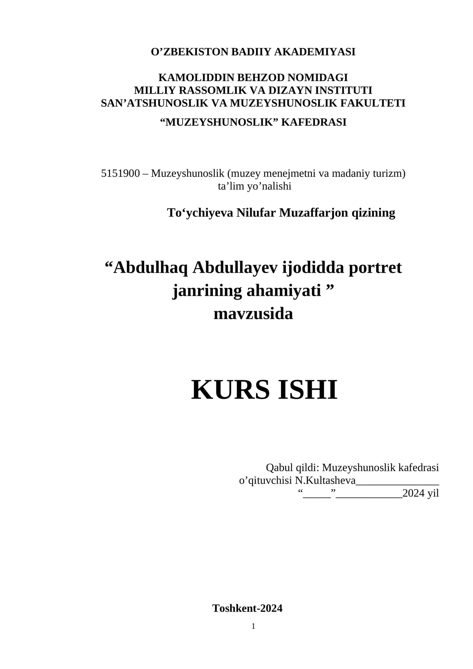 Abdulhaq Abdullayev ijodidda portret janrining ahamiyati 1