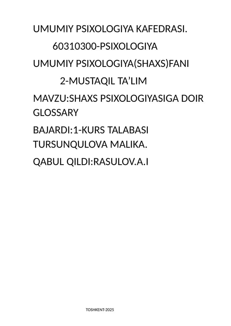 Shaxs Psixologiyasiga Doir Glossary 1