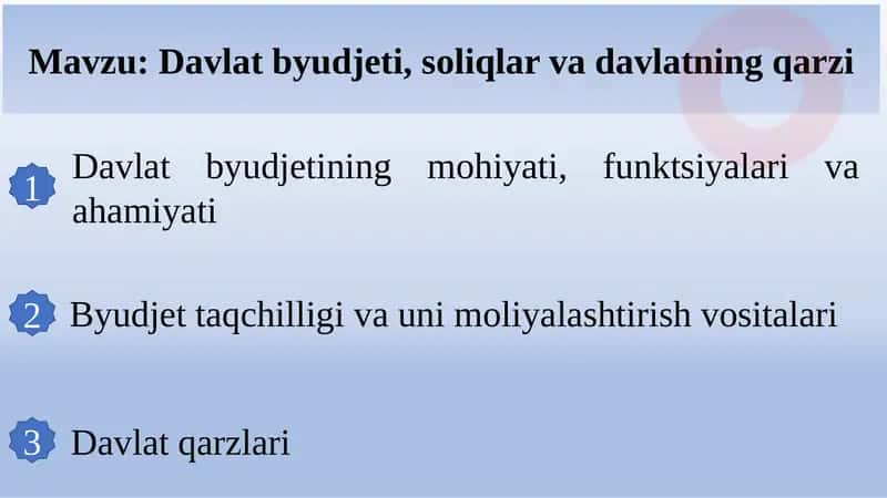 Davlat byudjeti, soliqlar va davlatning qarzi 1