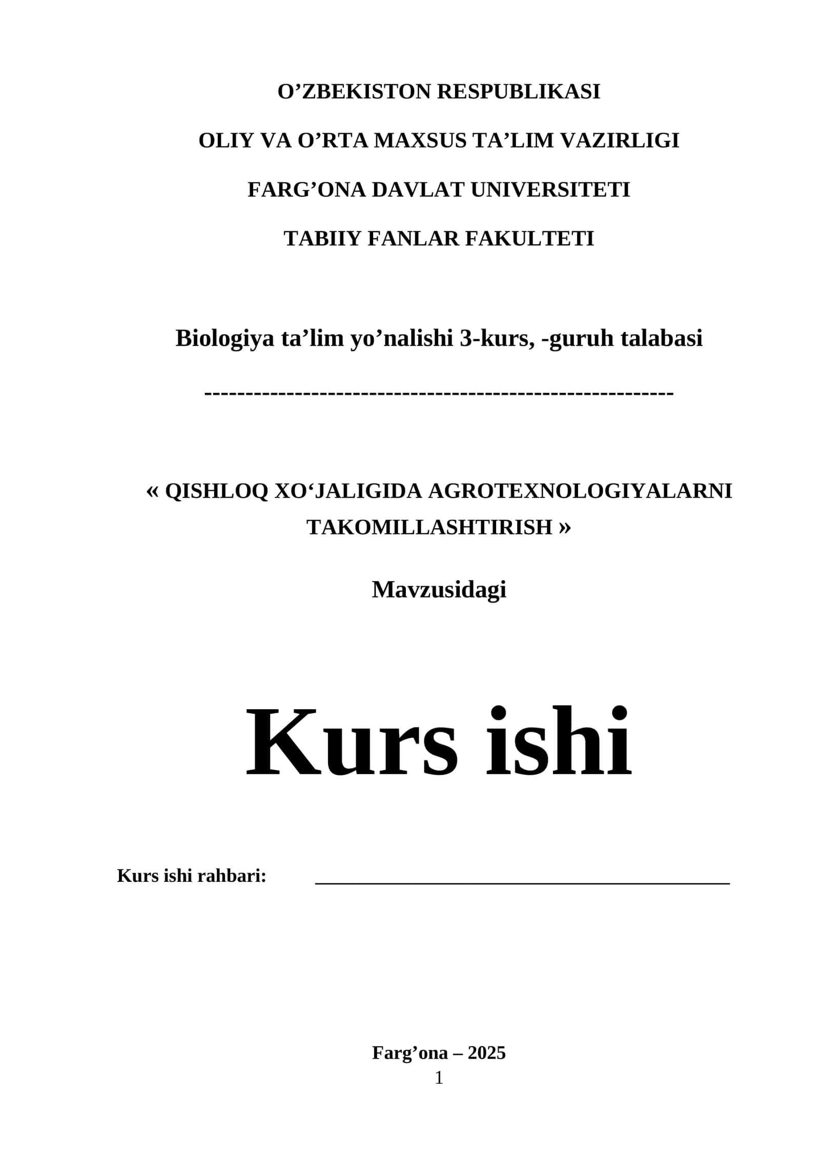 QISHLOQ XO‘JALIGIDA AGROTEXNOLOGIYALARNI TAKOMILLASHTIRISH 1
