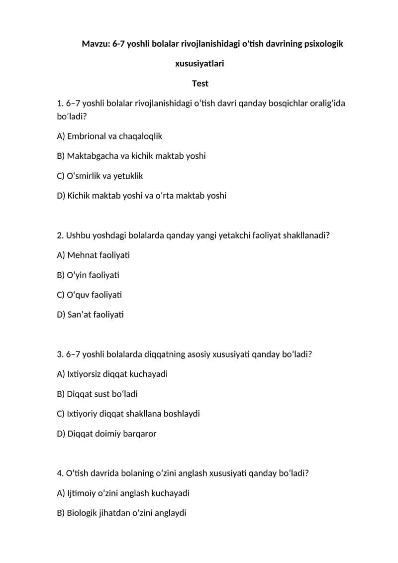 6-7 yoshli bolalar rivojlanishidagi o'tish davrining psixologik xususiyatlari 1
