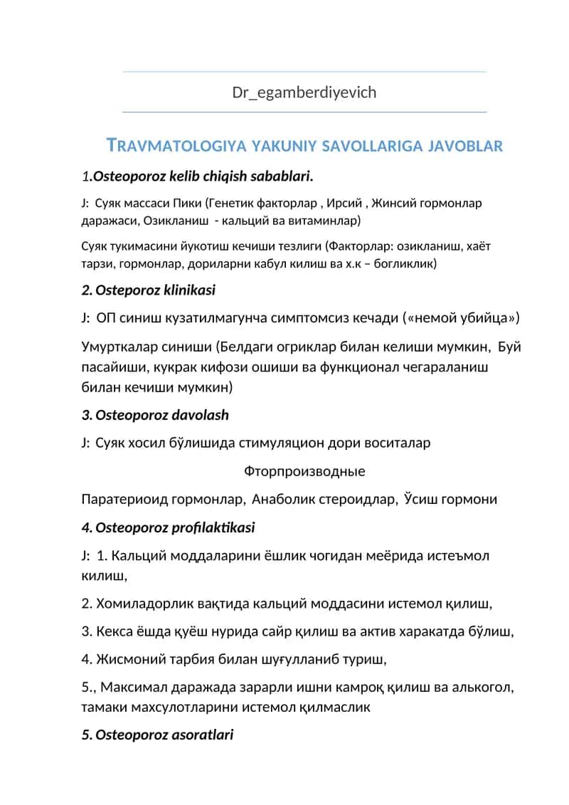 Travmatologiya yakuniy savollariga javoblar 1