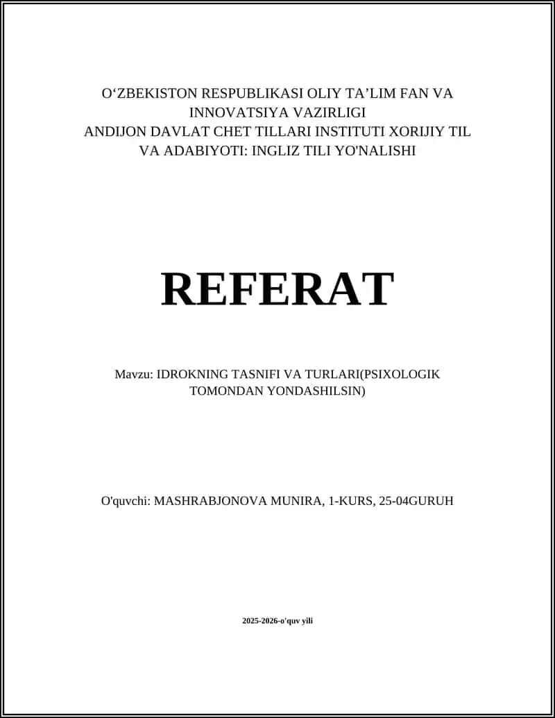 IDROKNING TASNIFI VA TURLARI(PSIXOLOGIK TOMONDAN YONDASHILSIN) 1
