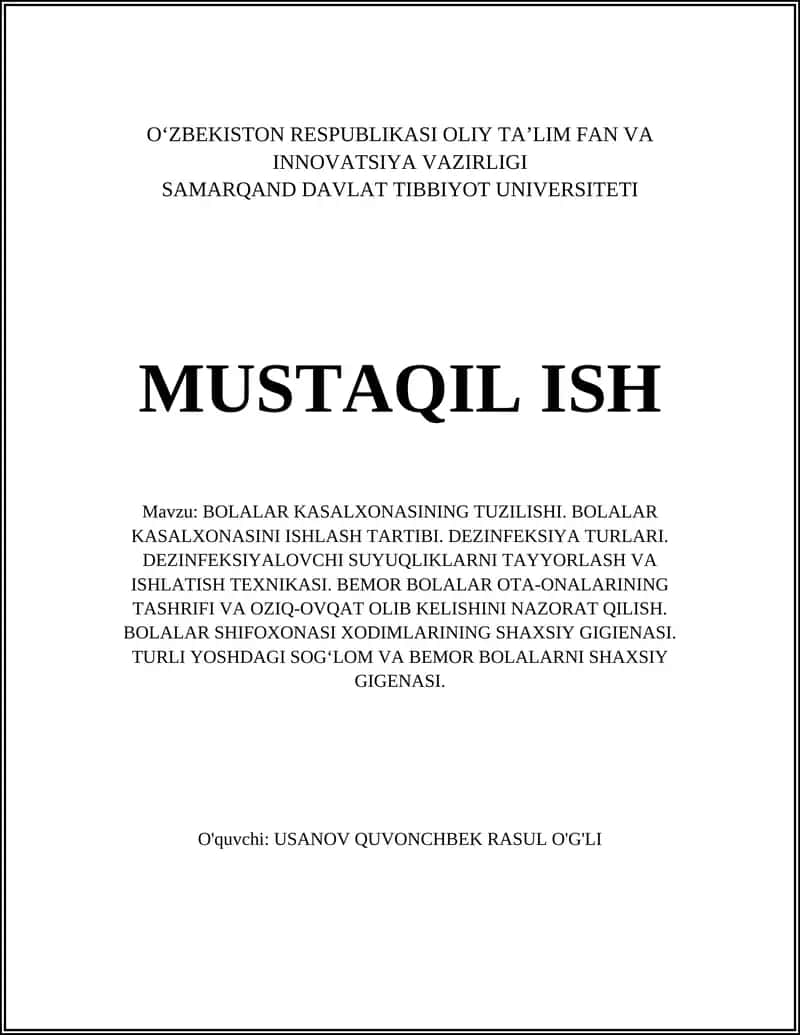 BOLALAR KASALXONASINING TUZILISHI 1