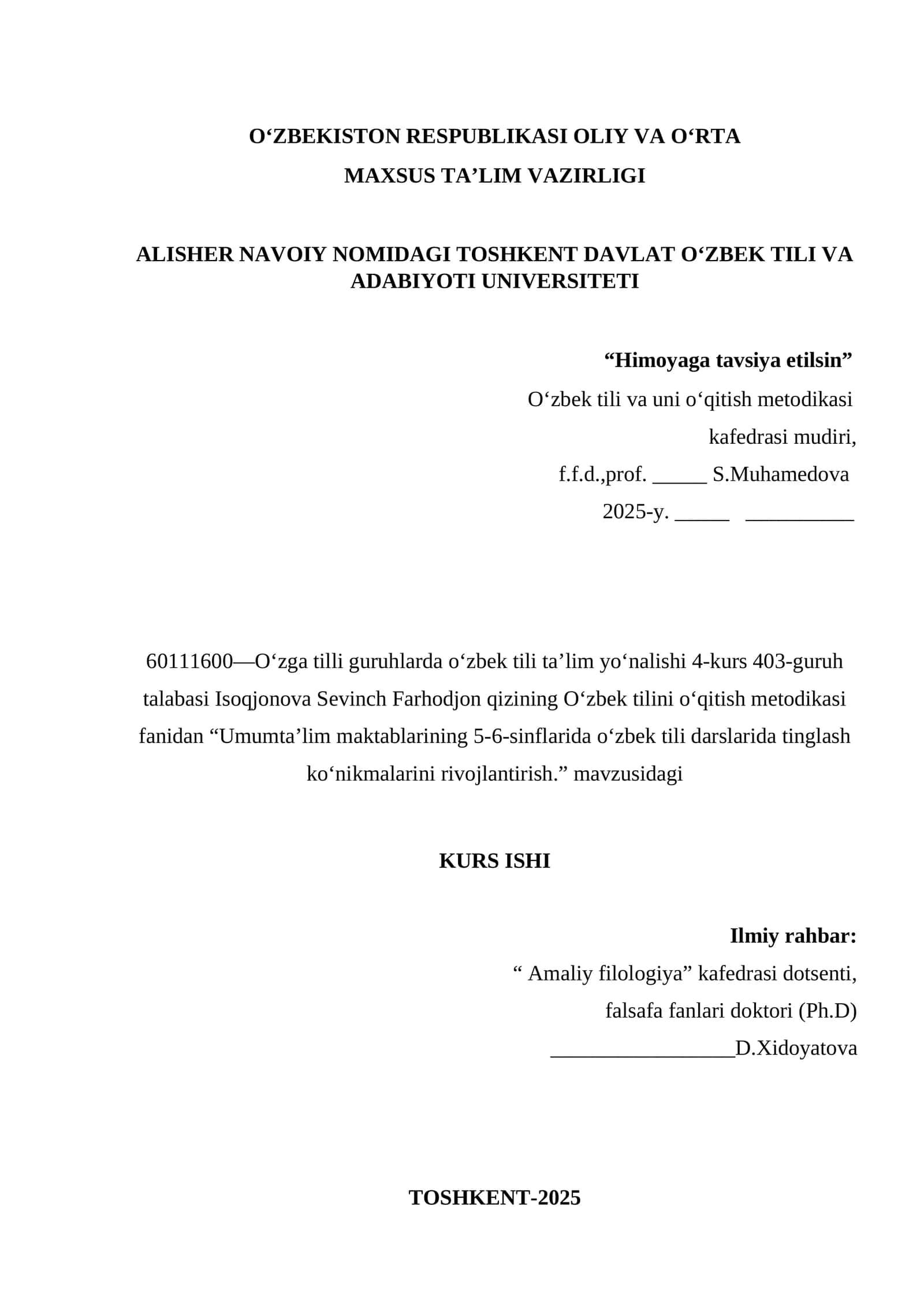 Umumta’lim maktablarining 5-6-sinflarida o‘zbek tili darslarida tinglash ko‘nikmalarini rivojlantirish 1