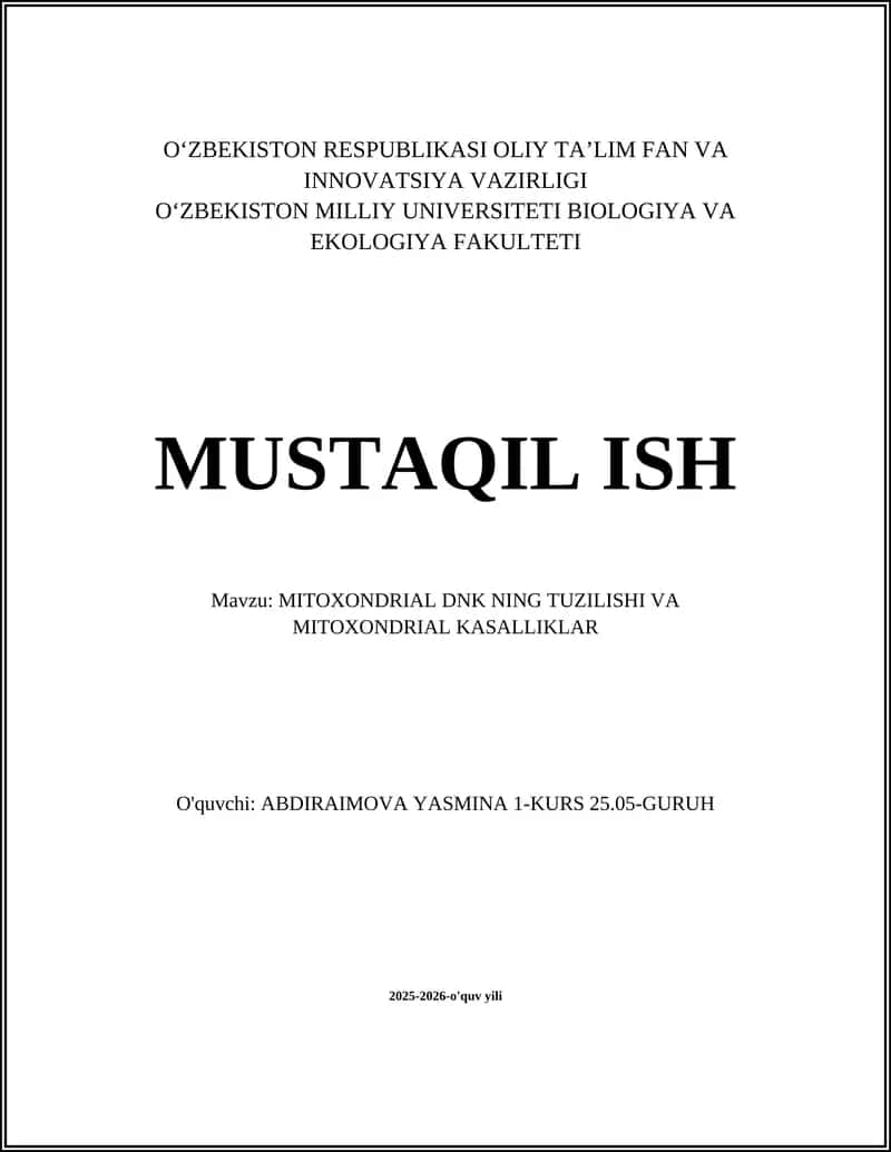 MITOXONDRIAL DNK NING TUZILISHI VA MITOXONDRIAL KASALLIKLAR 1