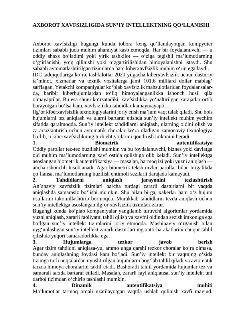 Axborot xavfsizligida sun'iy intelekning qo'llanishi 1