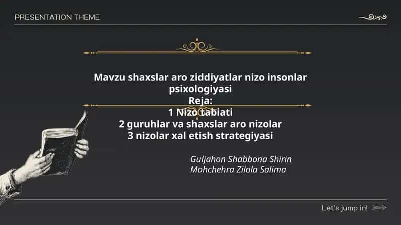 Mavzu shaxslar aro ziddiyatlar nizo insonlar psixologiyasi 1