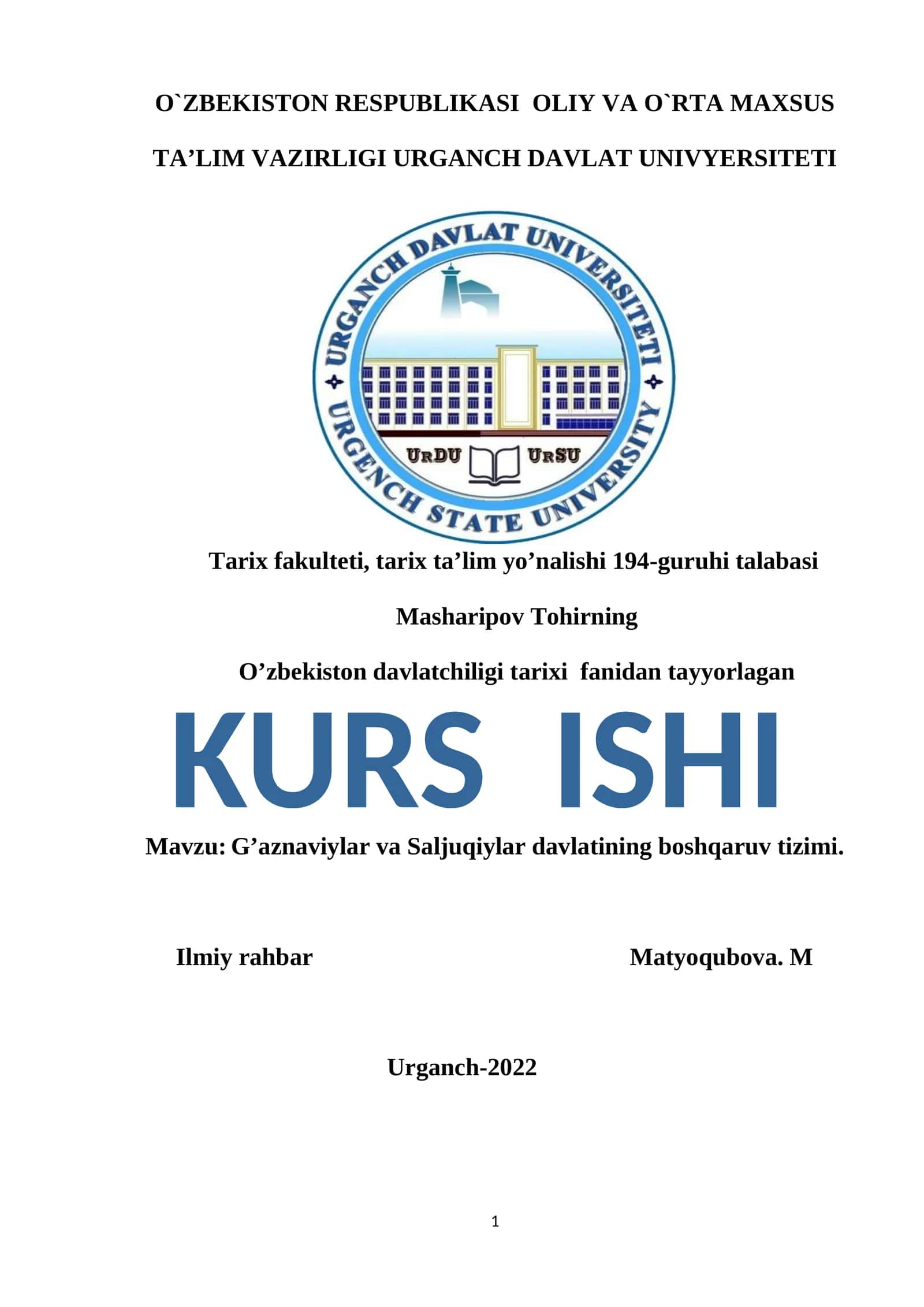 G’aznaviylar va Saljuqiylar davlatining boshqaruv tizimi 1