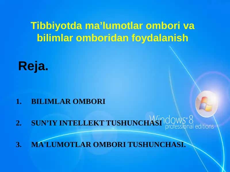 Tibbiyotda ma’lumotlar ombori va bilimlar omboridan foydalanish 1