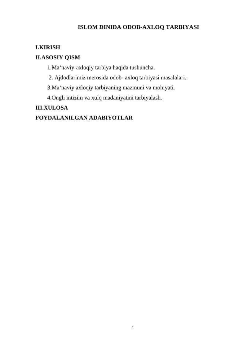 ISLOM DINIDA ODOB-AXLOQ TARBIYASI 1