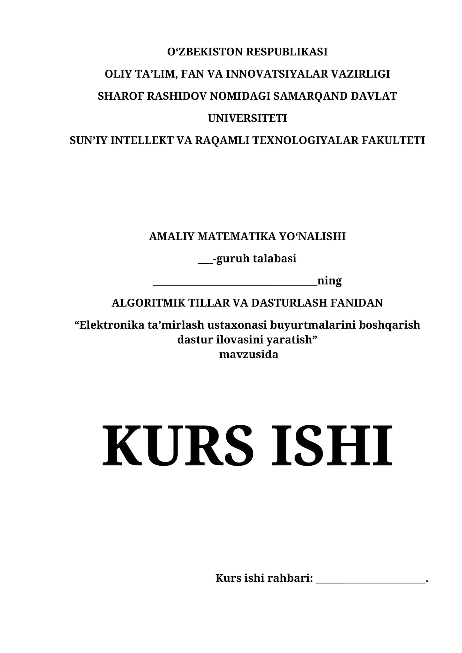 Elektronika ta’mirlash ustaxonasi buyurtmalarini boshqarish dastur ilovasini yaratish 1
