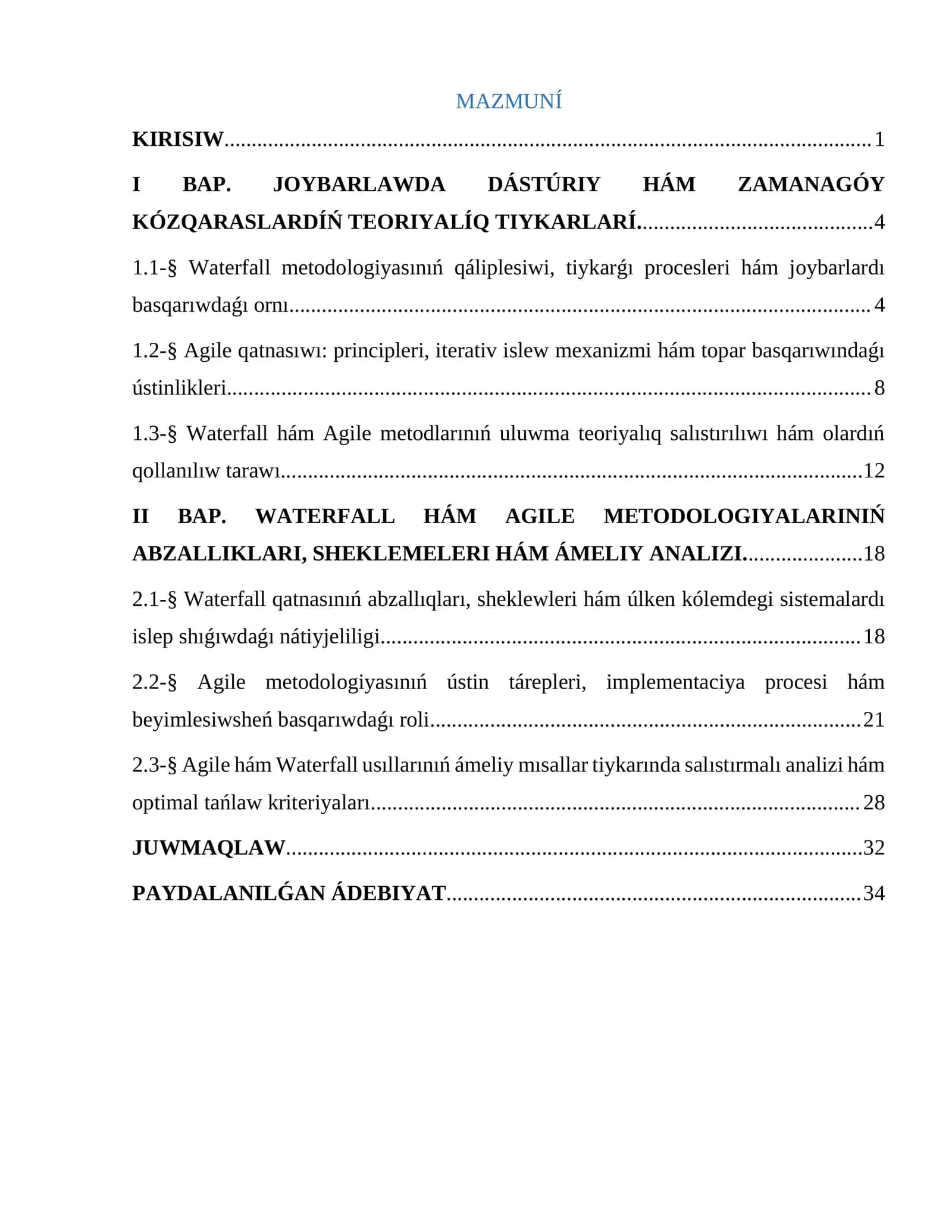 JOYBARLAWDA DÁSTÚRIY HÁM ZAMANAGÓY KÓZQARASLARDÍŃ TEORIYALÍQ TIYKARLARÍ 1