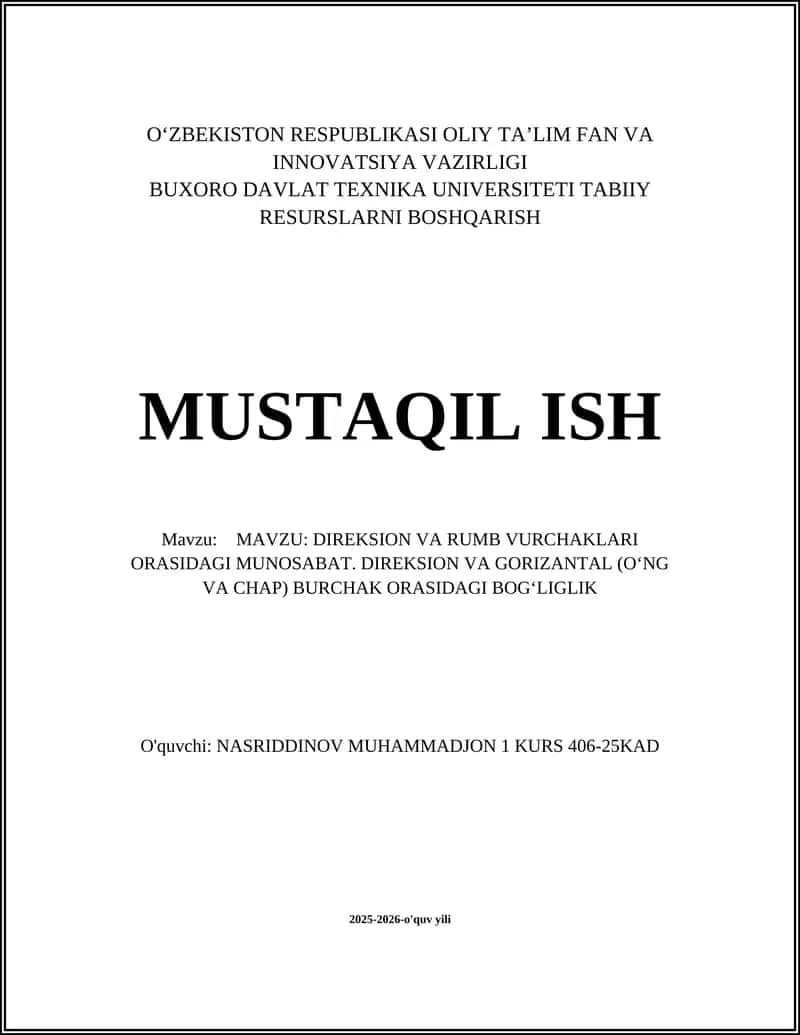 Mavzu: DIREKSION VA RUMB VURCHAKLARI ORASIDAGI MUNOSABAT 1