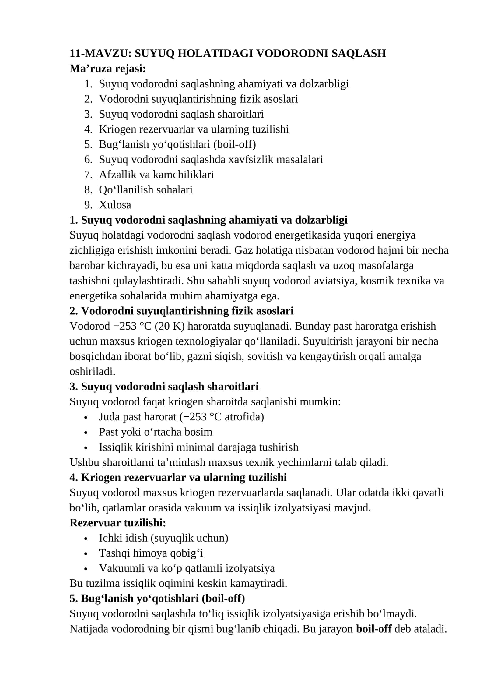SUYUQ HOLATIDAGI VODORODNI SAQLASH 1