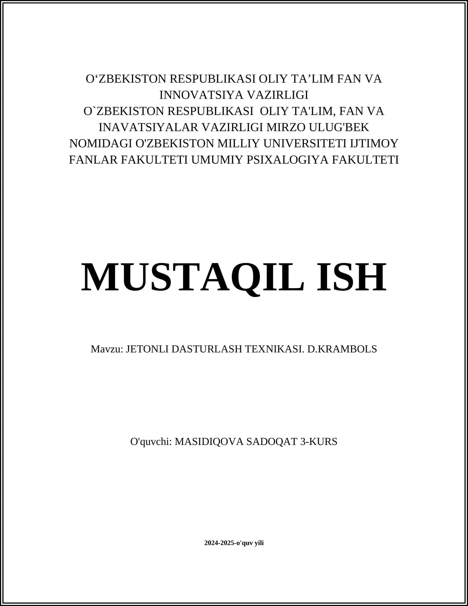 JETONLI DASTURLASH TEXNIKASI. D.KRAMBOLS 1