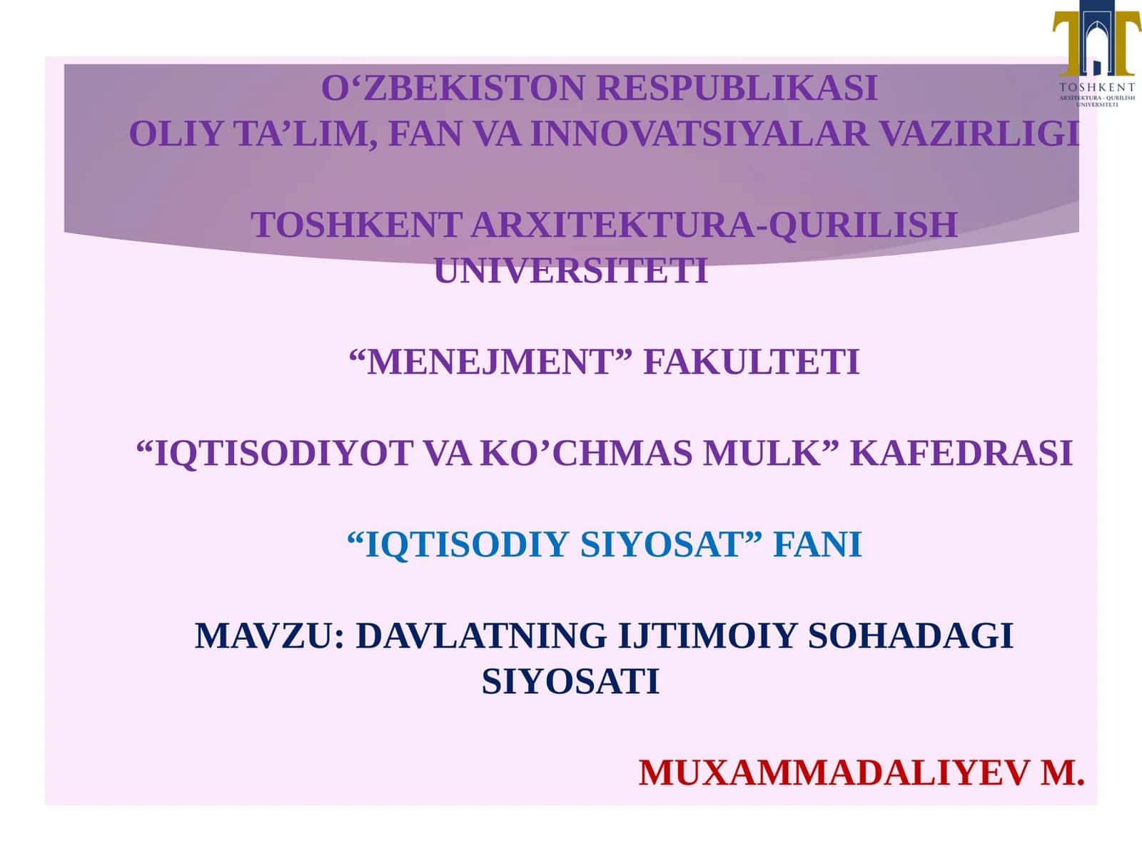 Ijtimoiy sohada davlatning siyosati 1