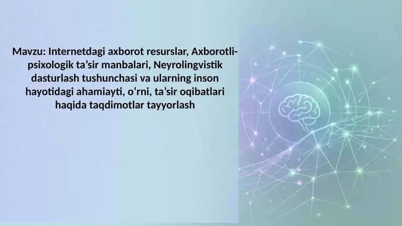Internetdagi axborot resurslar, Axborotli-psixologik ta’sir manbalari, Neyrolingvistik dasturlash 1
