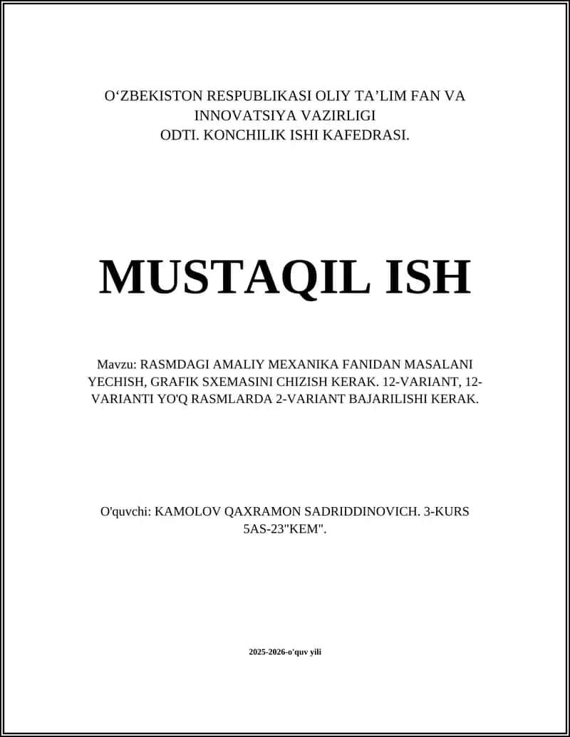 Rasmdagi Amaliy Mexanika Fanidan Masalani Yechish 1