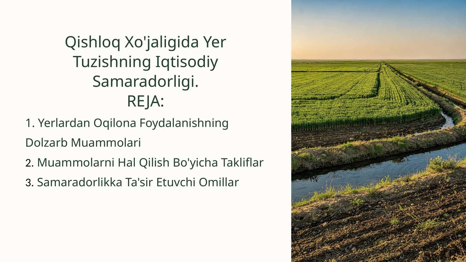 Qishloq Xo'jaligida Yer Tuzishning Iqtisodiy Samaradorligi 1